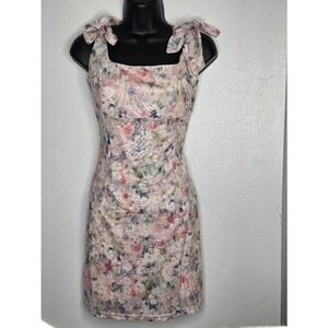 Freesia Whimsical Cutie Blush Floral Mesh Tie Strap Mini Dress Large Cottagecore